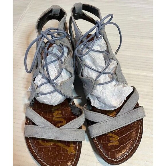 Sam Edelman Bohochic Light Blue Suede Gladiator Style Lace Up Sandals Sz 6.5 - Picture 1 of 5